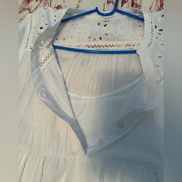 White Eyelet Tiered Lined Midi Dress, L - Picture 6 of 8